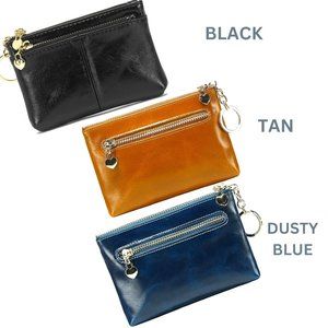 Mini Coin Purse W/ Key Ring Triple Zipper Fashion, PU Leather Card Holder Wallet